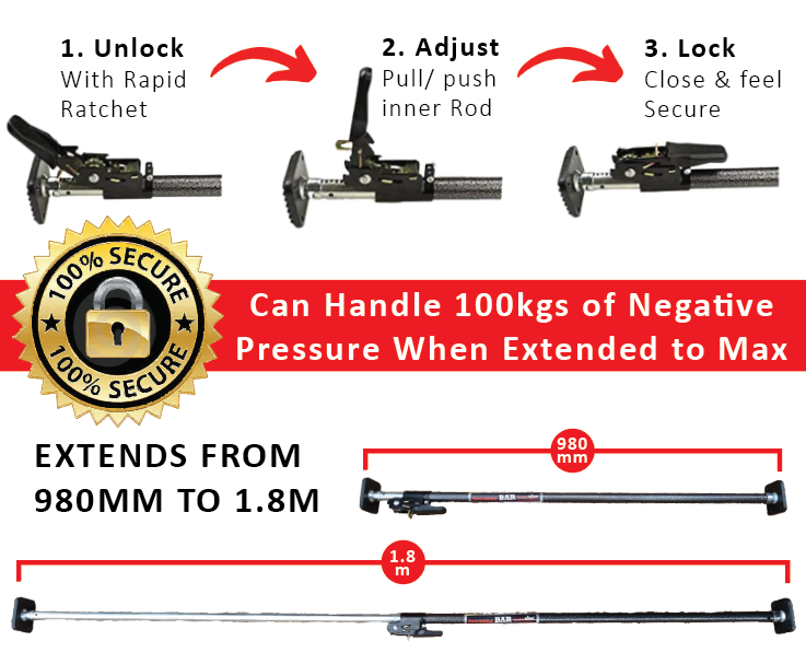 Instructions and specifications for using ratchet-type cargo bar.